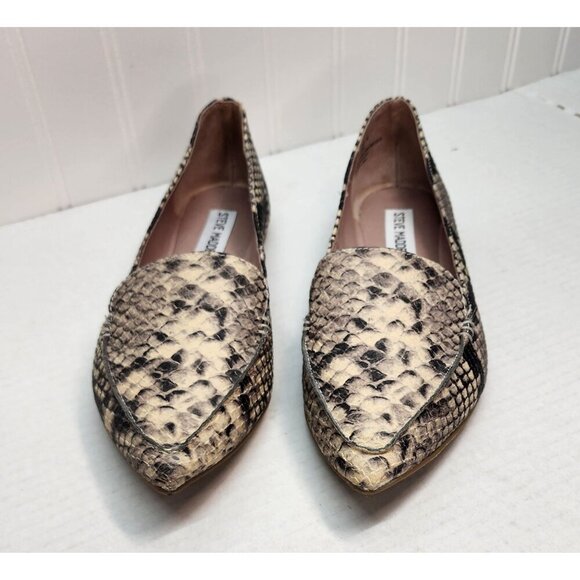 Steve Madden Snake Print Faux Leather Pointed Toe Loafers - Picture 2 of 15